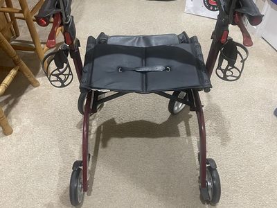 Drive Medical Nitro Rollator Walker - Burgundy, Foldable w/ Seat, Backrest & Cupholders