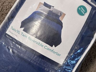 RE Room Essentials Twin/XL Twin Reversible Comforter - Navy Blue, Easy Care
