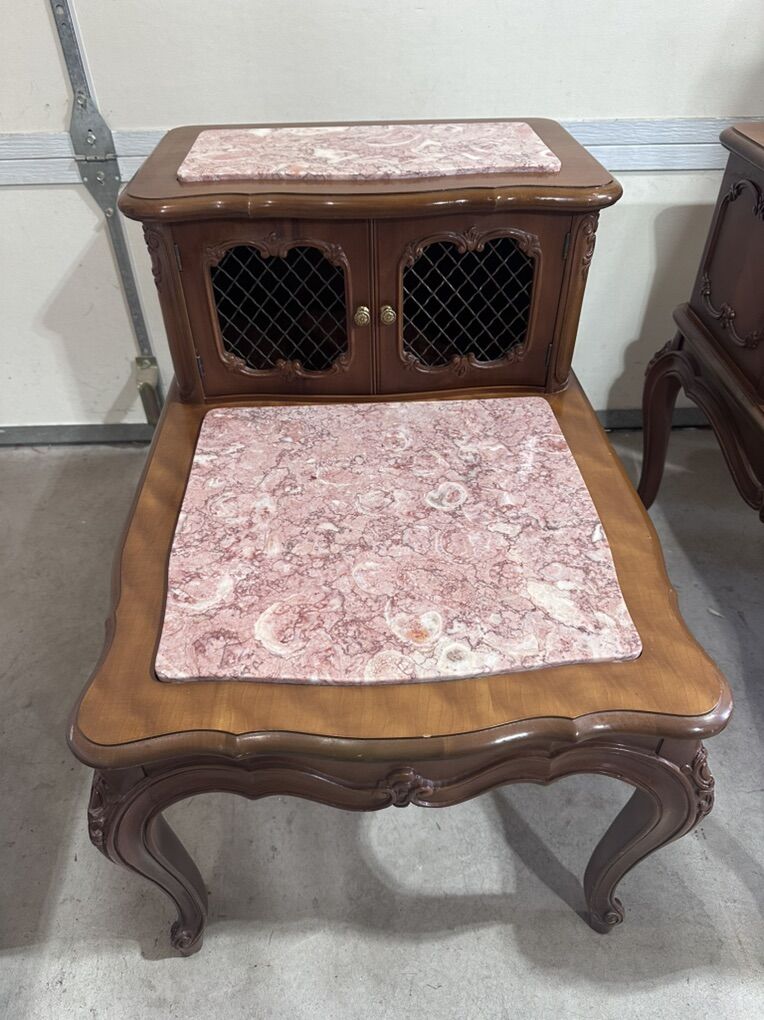 Vintage Wood Endtables With Marble (pair)