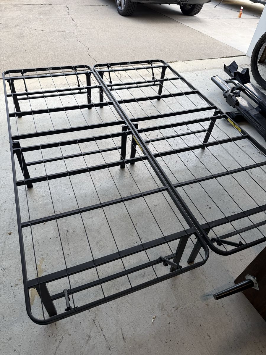 Black Metal Bed Frame, Queen Size, Folding Platform Design