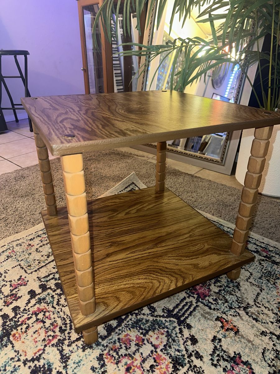 Vintage Wooden Nightstand End Table with Lower Shelf and Spindle Legs