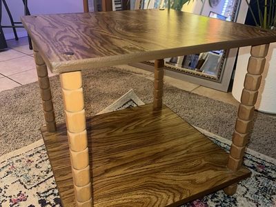 Vintage Wooden Nightstand End Table with Lower Shelf and Spindle Legs