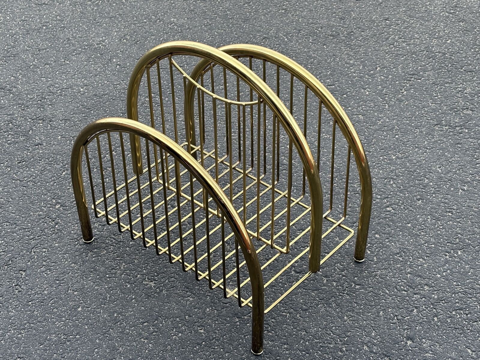 Vintage brass magazine storage rack and lp vinyl records Mid Century Modern, art deco vibes, MCM