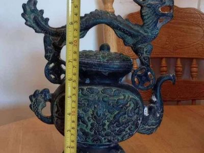 Vintage Chinese Asian Bronze Dragon Teapot Decorative Vessel