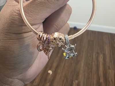 Pandora Rose Gold Bangle Bracelet with Charms Used