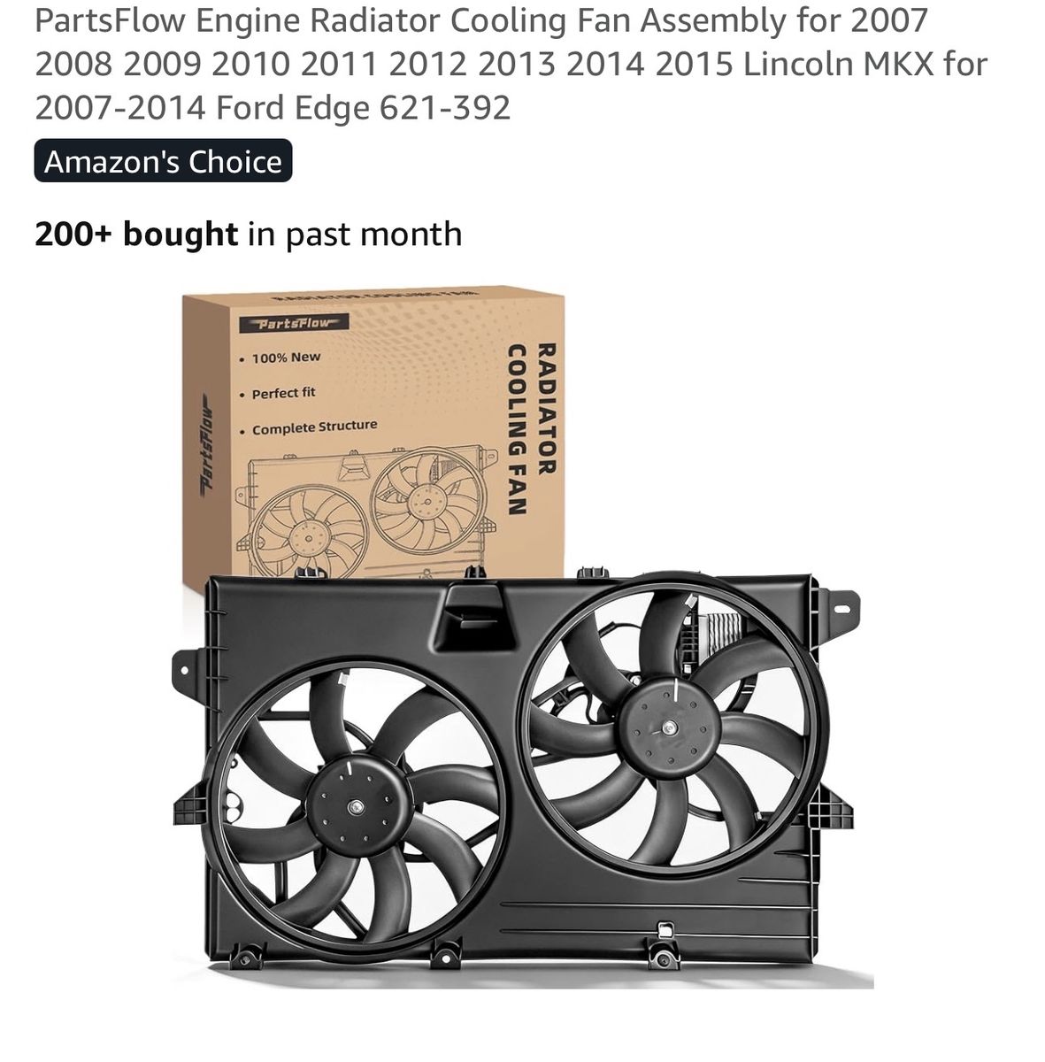 PartsFlow Radiator Cooling Fan Assembly for 2007-2014 Ford Edge & 2007-2015 Lincoln MKX