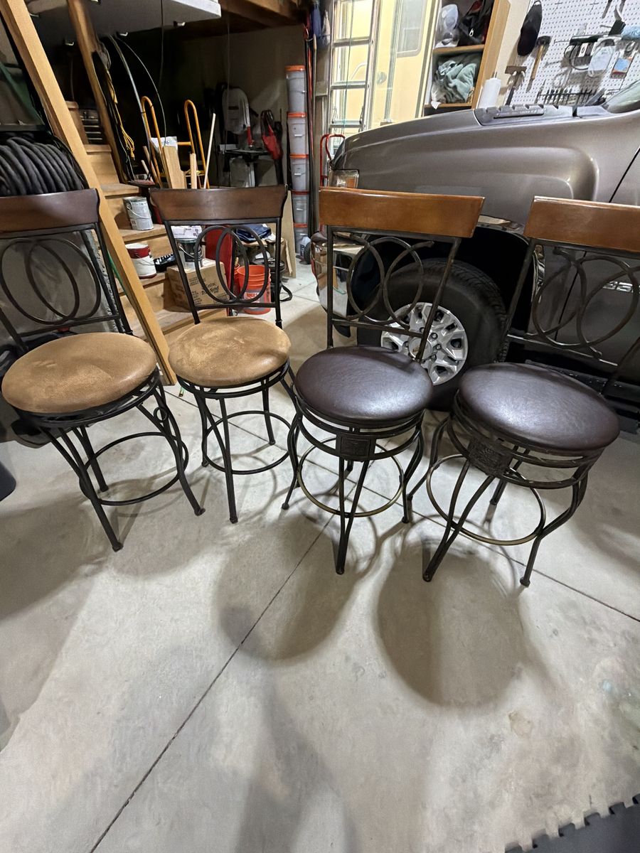 Set of 4 Swivel Bar Stools - Metal Frame with Upholstered Seats (29 Inch Height)