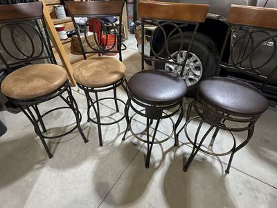 Set of 4 Swivel Bar Stools - Metal Frame with Upholstered Seats (29 Inch Height)
