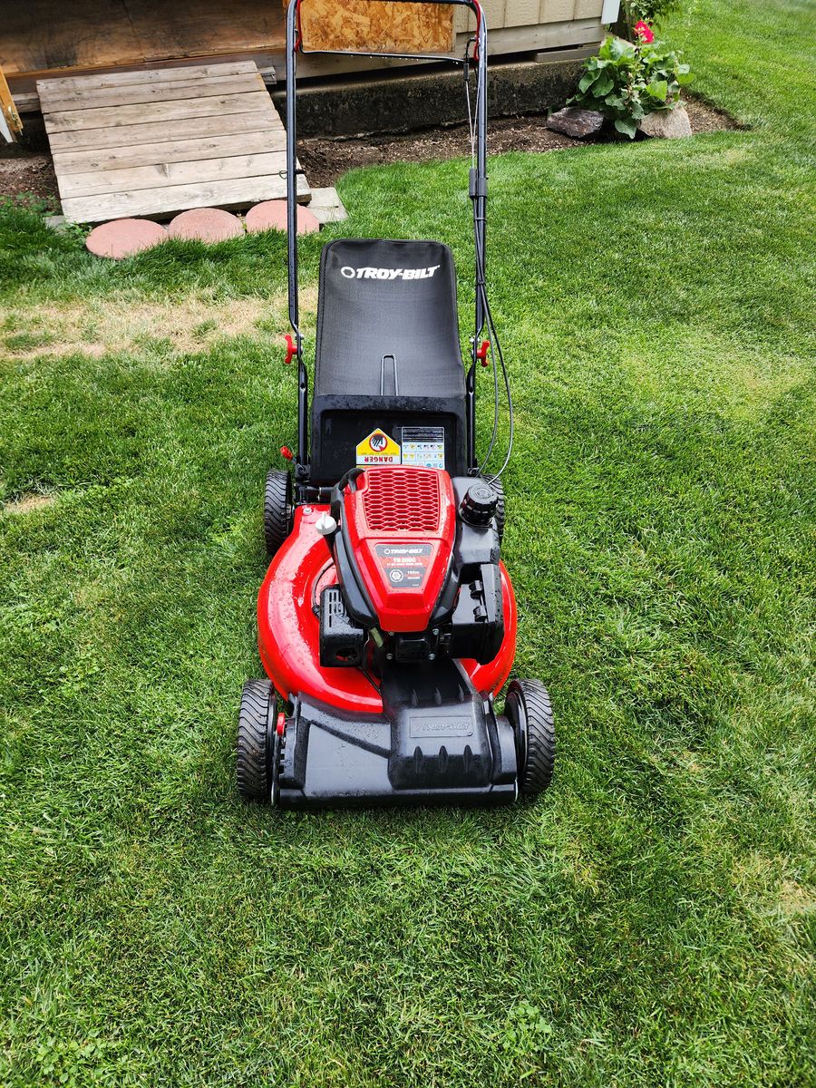 Like New Troy-Bilt Gas Lawn Mower - Red with Grass Bag