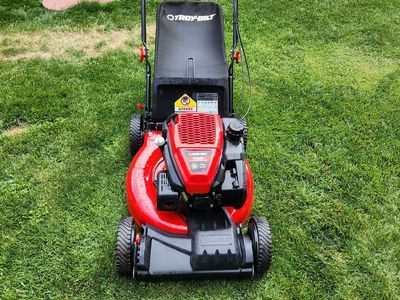 Like New Troy-Bilt Gas Lawn Mower - Red with Grass Bag