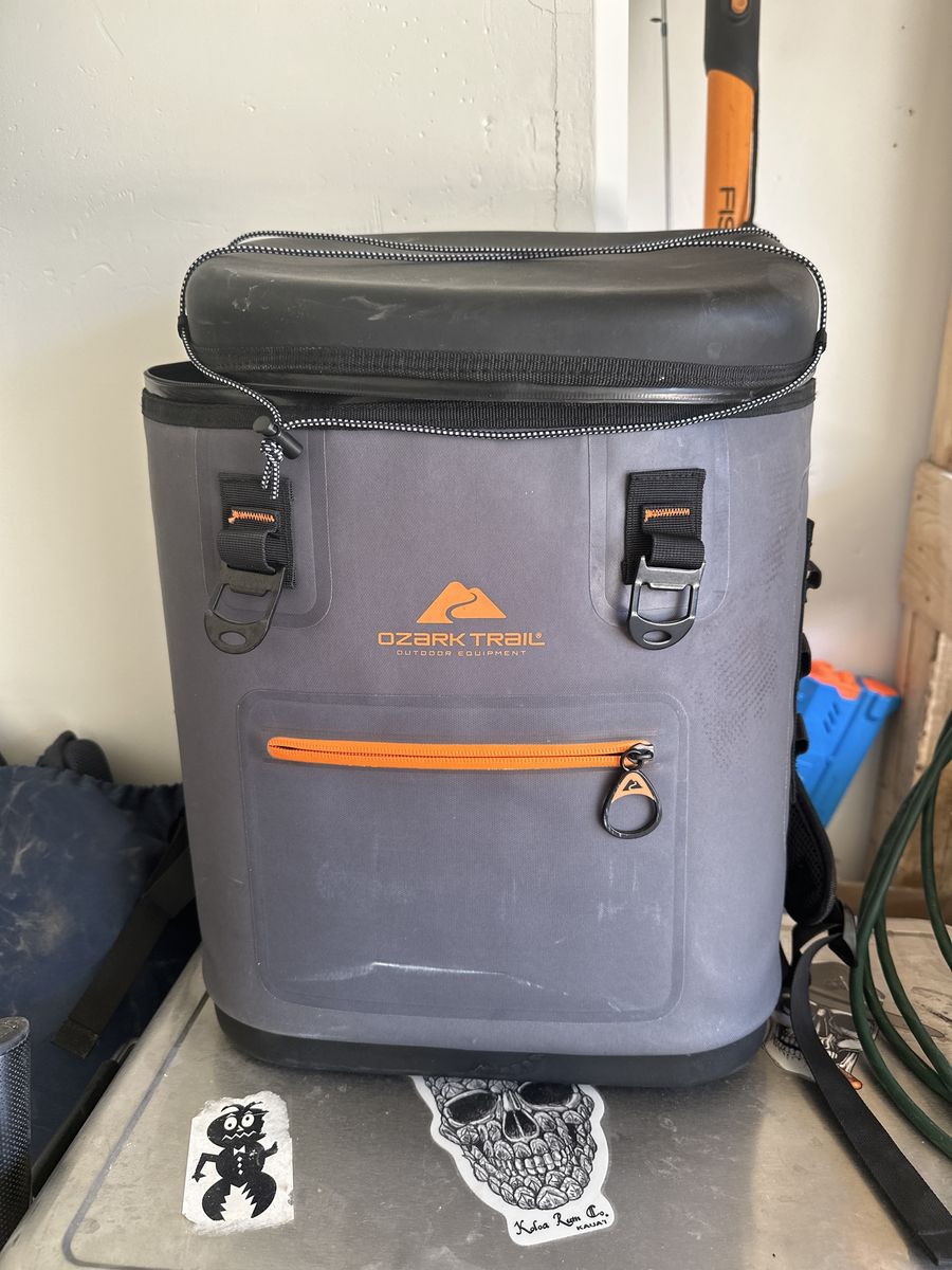 Ozark Trail Outdoor Equipment Premium Cooler Backpack - Grey with Orange Accents