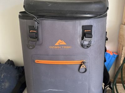 Ozark Trail Outdoor Equipment Premium Cooler Backpack - Grey with Orange Accents