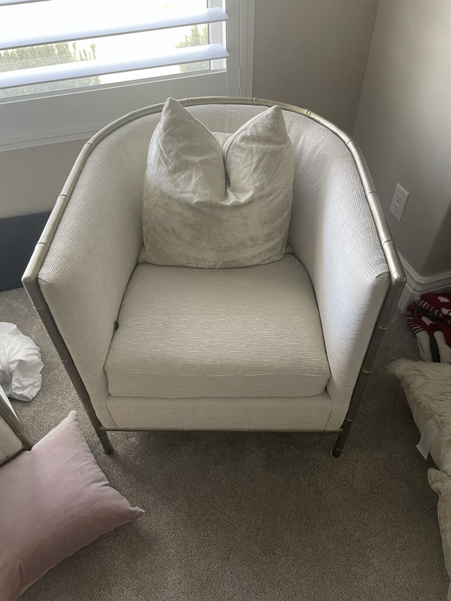 Elegant Gold Bamboo Frame Armchair - Cream Upholstery Accent Chair