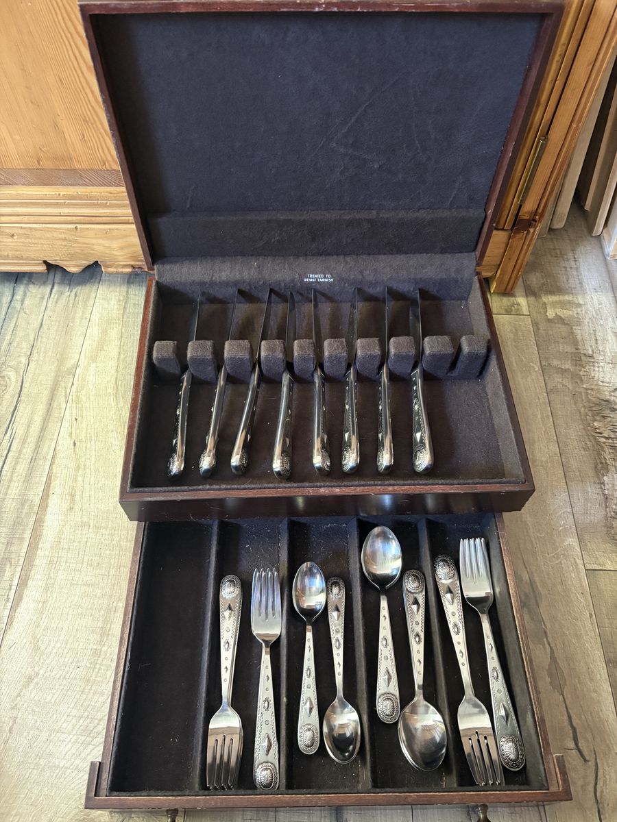 Beautiful Stainless Steel Silverware Set with wooden box