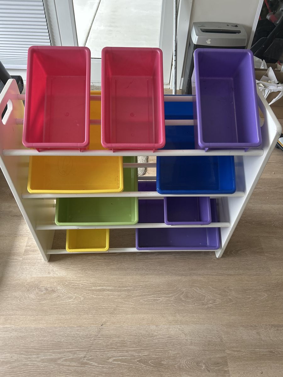 Colorful Kids Toy Storage Organizer Shelf with 8 Plastic Bins - Playroom Organization