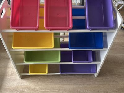 Colorful Kids Toy Storage Organizer Shelf with 8 Plastic Bins - Playroom Organization