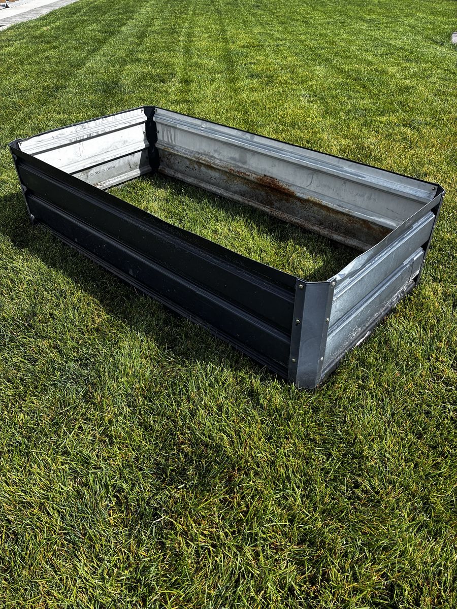 Set of 2 Galvanized Metal Raised Garden Beds Black Trim