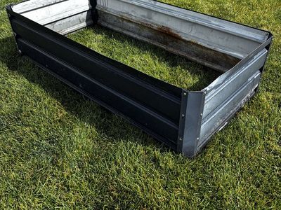 Set of 2 Galvanized Metal Raised Garden Beds Black Trim