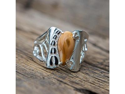 Sterling Silver Elk Ivory Ring - Bull Elk Rack & Tracks, Custom Made