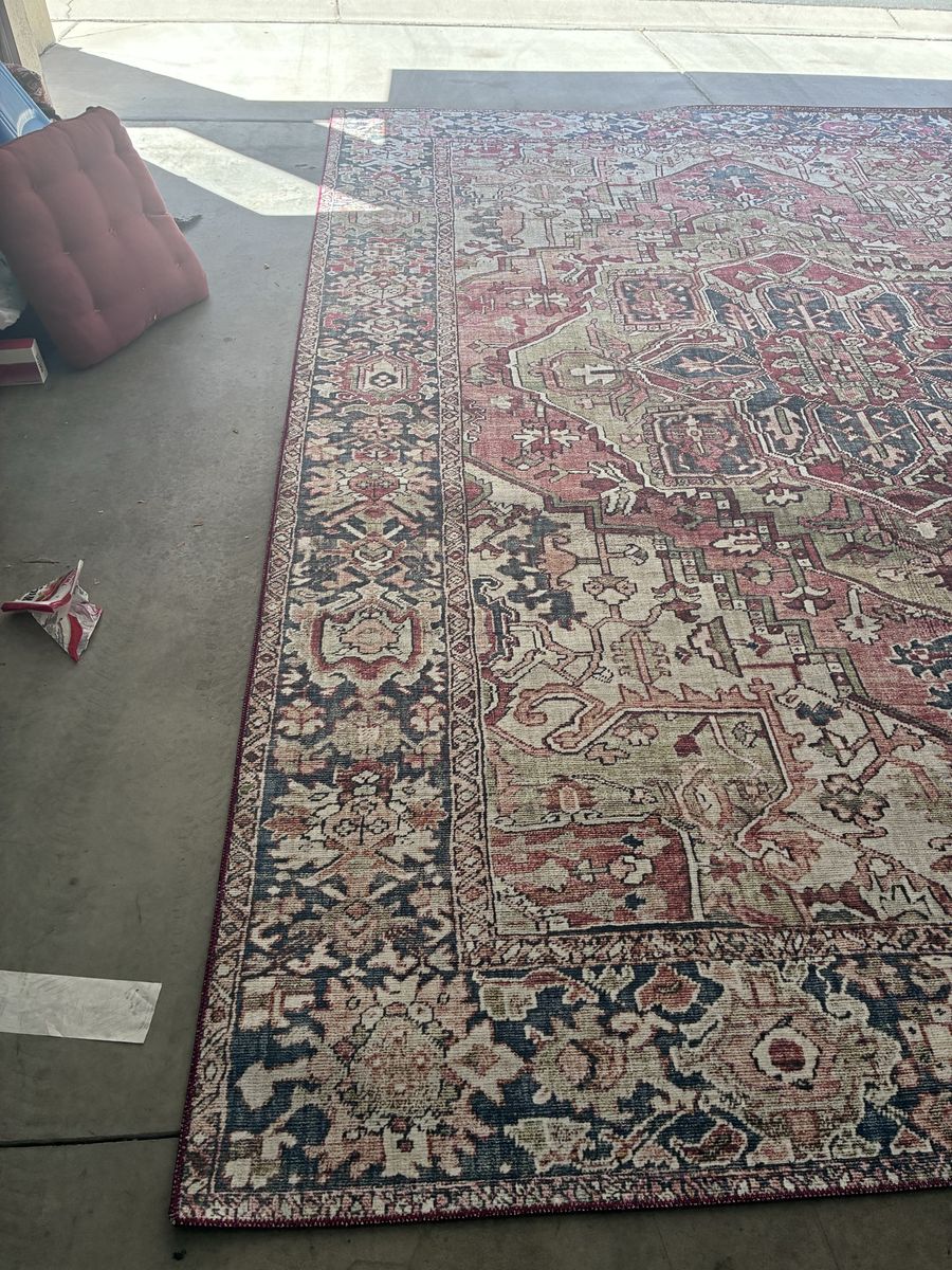 Large Area Rug - Red, Blue, & Beige Medallion Pattern, Traditional Style, 9x12 ft