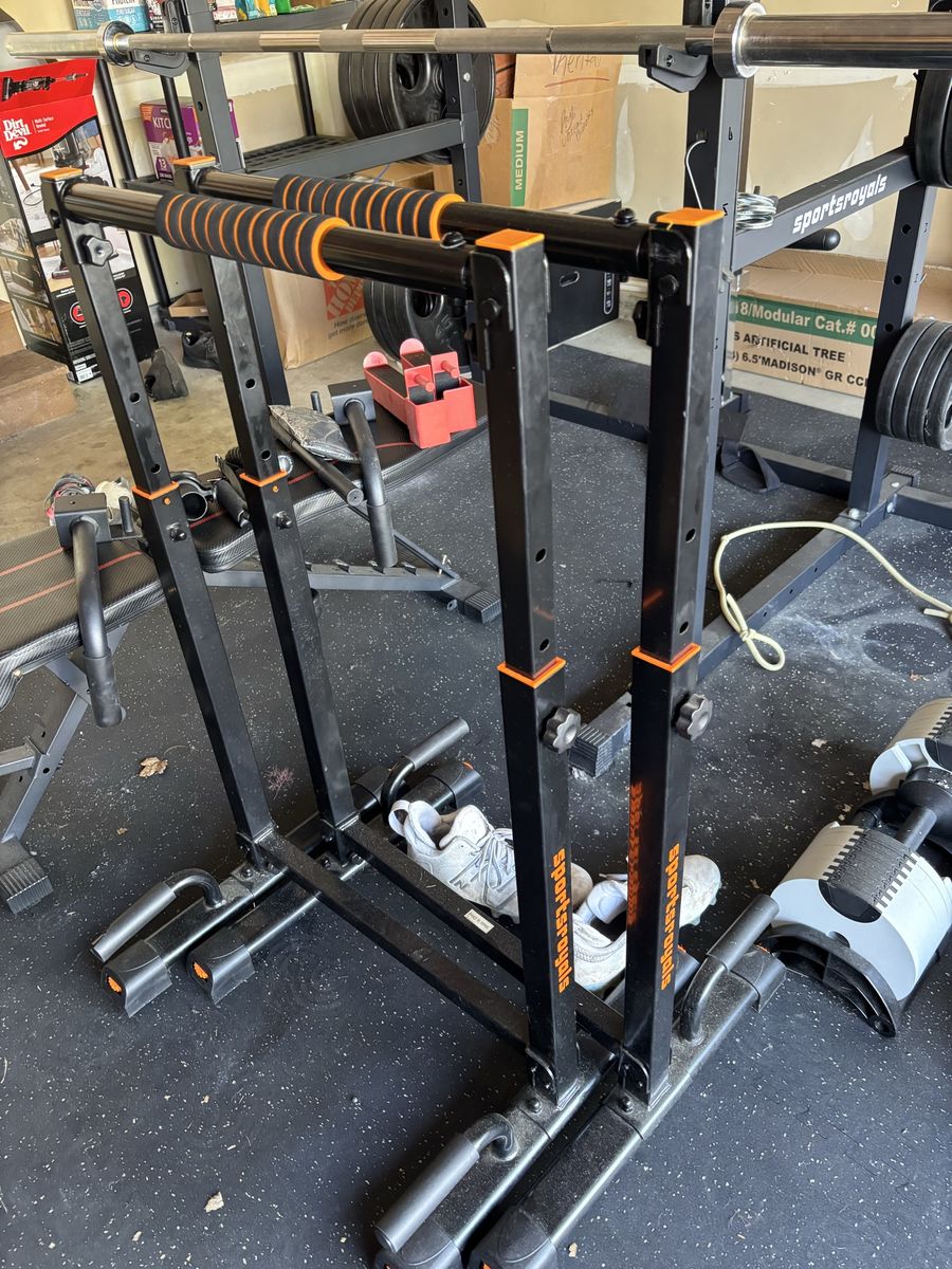 sportsroyals powerrack home gym with flyers bench barbell weights dumbbells