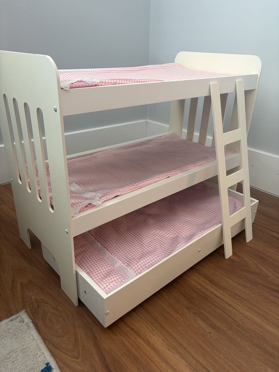 Wooden Triple Bunk Bed with Trundle & Ladder for 18-Inch Dolls