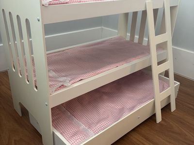 Wooden Triple Bunk Bed with Trundle & Ladder for 18-Inch Dolls