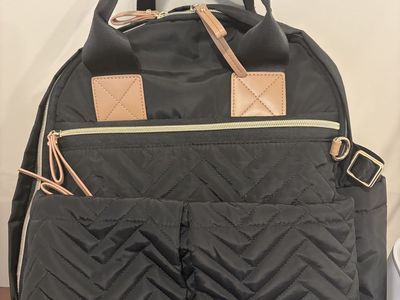 Skip Hop Black Quilted Diaper Bag Backpack with Gold Hardware