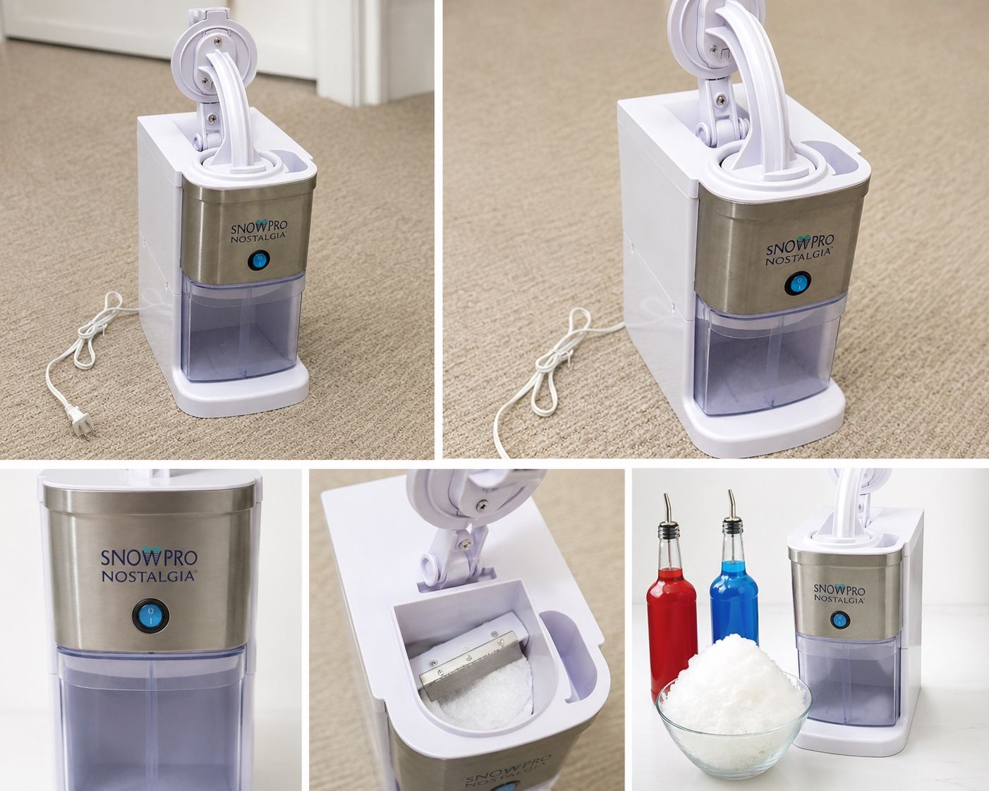 Nostalgia Snow Pro Snow Cone Maker - SCM600WHITE - Home Ice Shaver for Shaved Ice & Drinks