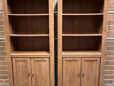 Pair of Matching Wood Bookcases With Cabinets 6 Foot