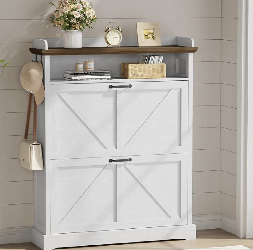 New! Shoe Cabinet with 2 Flip Drawers and Shelf