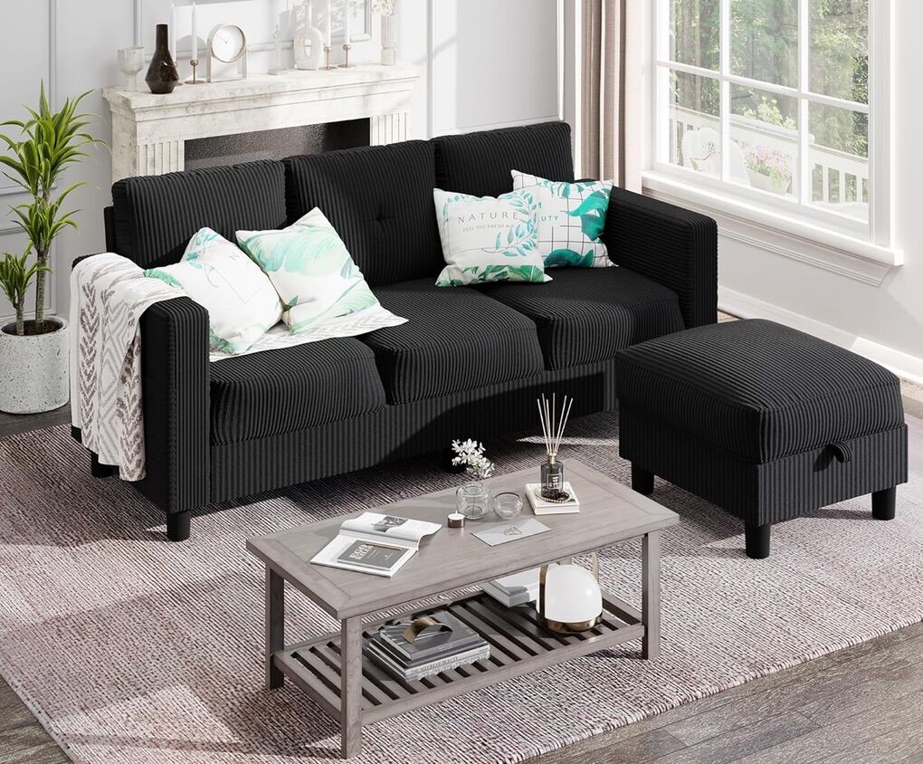 NEW Black 76 Modern Upholstered Sectional Sofa,