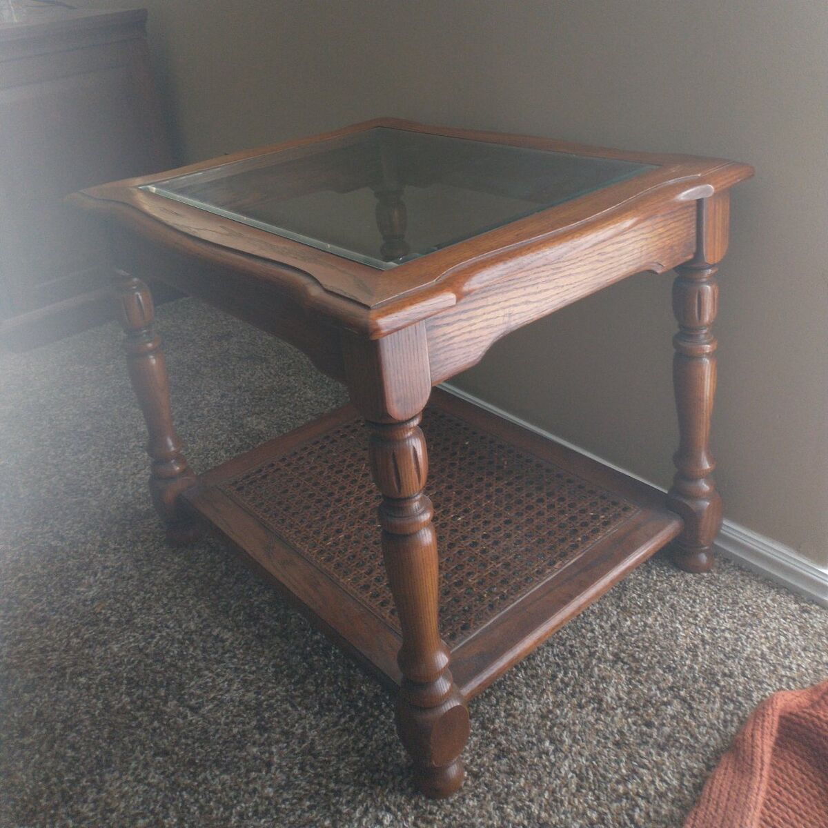 Solid Wood End Table with Glass Top