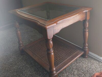 Solid Wood End Table with Glass Top
