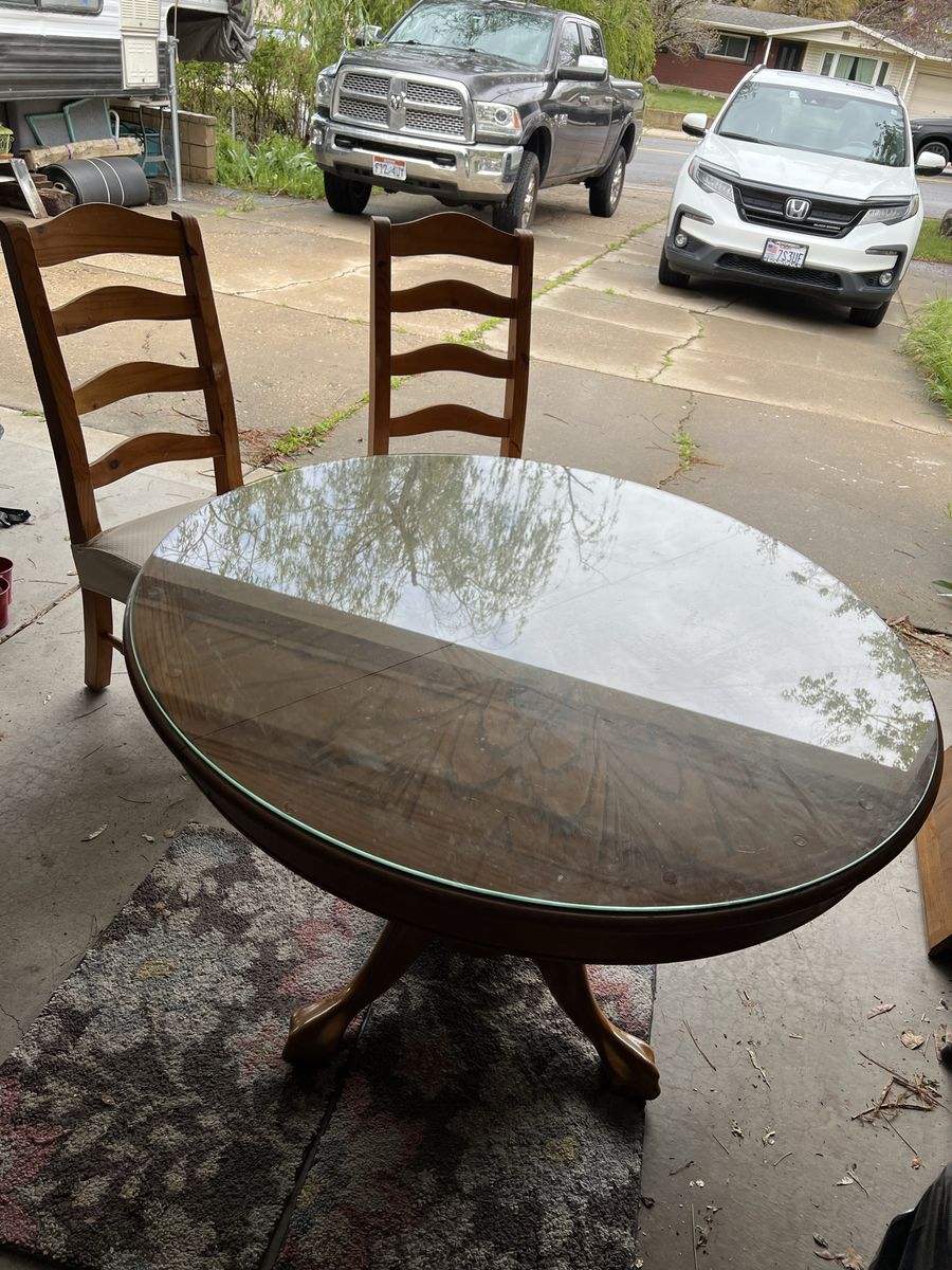 Table, leaf, glass and one chair
