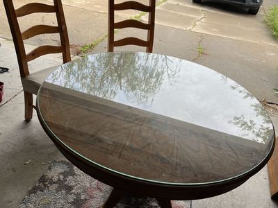 Table, leaf, glass and one chair