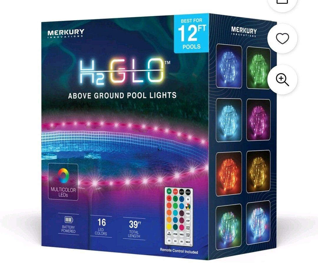 Merkury Innovations H2 Glo 39ft RGBW LED Rope Lights for Above Ground Pools - 16 Colors, Remote Control