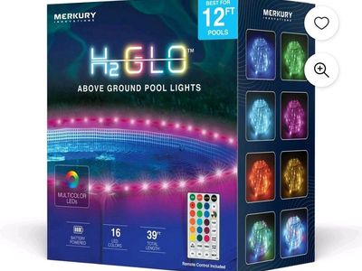 Merkury Innovations H2 Glo 39ft RGBW LED Rope Lights for Above Ground Pools - 16 Colors, Remote Control