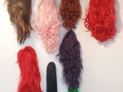 Assorted Wigs & Hair Extensions - Various Colors & Styles (Pink, Red, Brown, Green, Purple, Black..