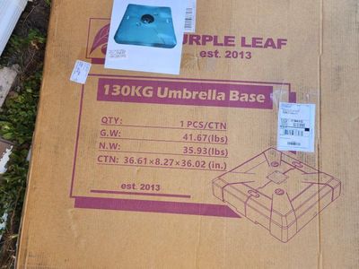 PURPLE LEAF 130KG Outdoor Umbrella Base, Square, 41.67lbs, New in Box