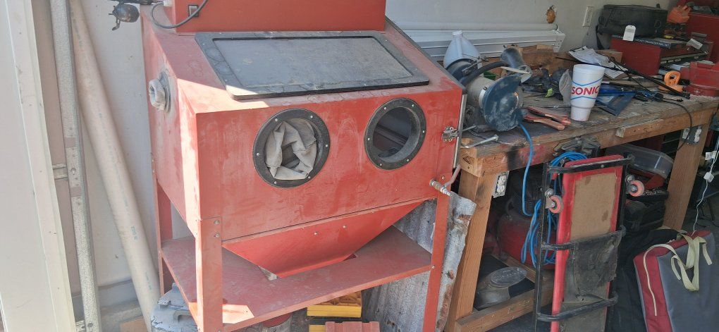 Red Floor-Standing Abrasive Blast Cabinet with Viewing Window