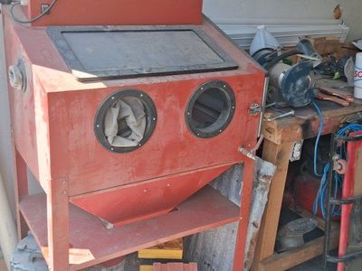 Red Floor-Standing Abrasive Blast Cabinet with Viewing Window