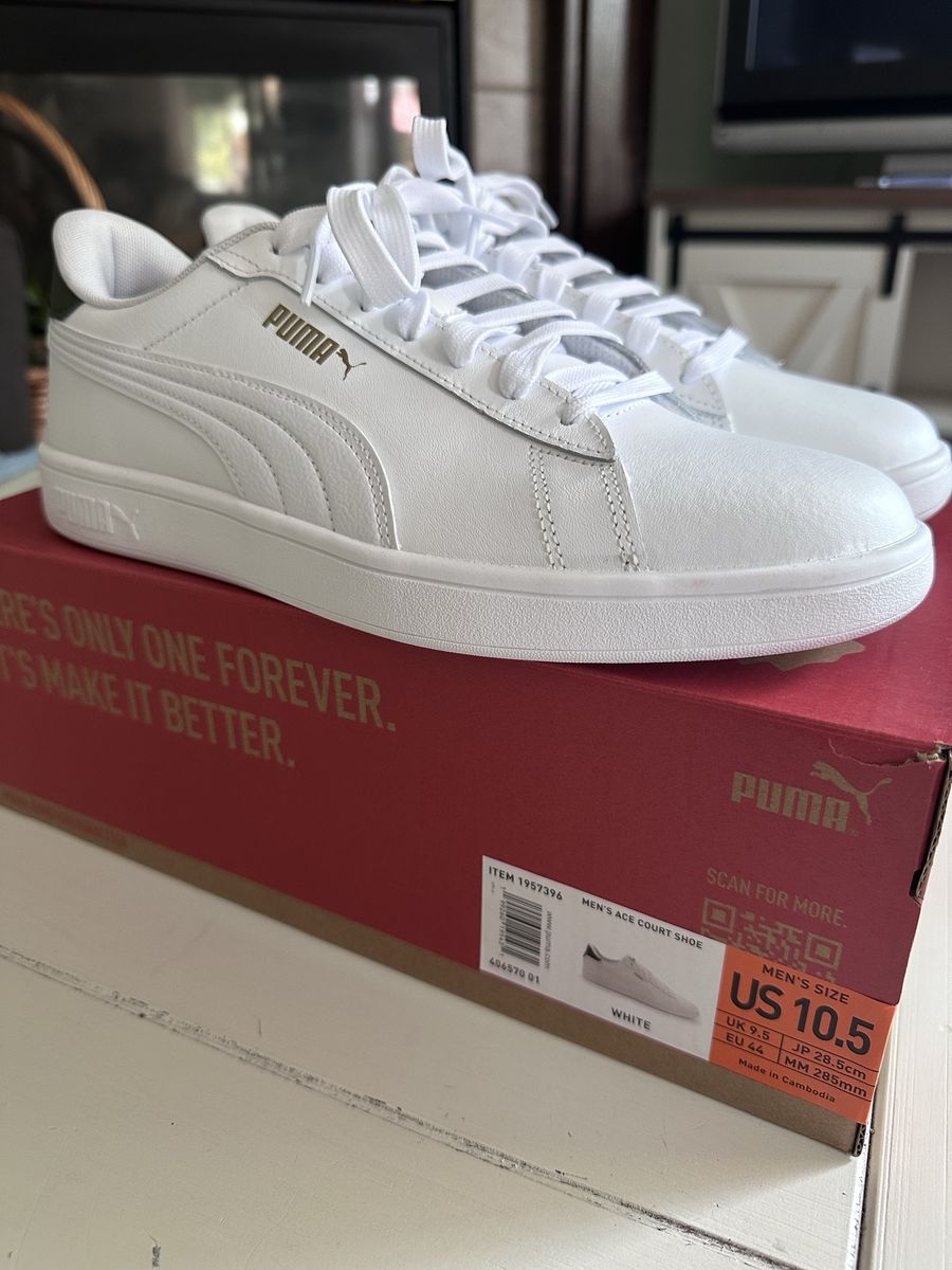 Puma Men's Ace Court Shoe White Sneakers - Size US 10.5