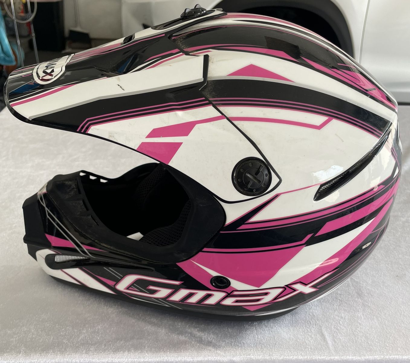 Gmax Off-Road Dirt Bike Helmet Pink Black White size XSmall