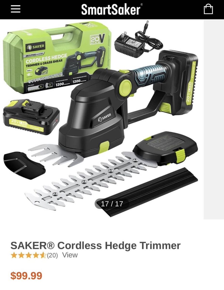 !!! Brand New SAKER 20V Cordless Hedge Trimmer & Grass Shear – Unopened !!!