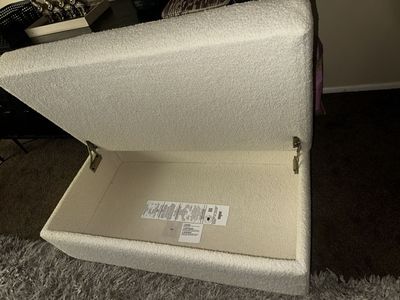 White Boucle Storage Ottoman - Versatile Seating & Hidden Storage