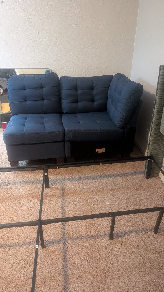 Modular Storage Sofa Armless Chair & Corner Seat Set Blue Fabric Sectional Couch