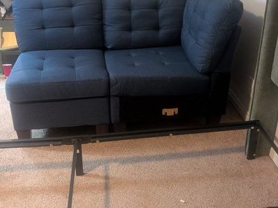 Modular Storage Sofa Armless Chair & Corner Seat Set Blue Fabric Sectional Couch