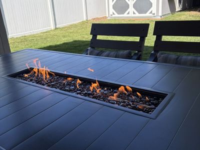 Awesome Patio Fire Table and Six Chairs