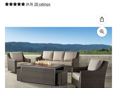 Member's Mark Highland 6pc Deep Seating Fire Set with Sunbrella Fabric - Outdoor Patio Furniture